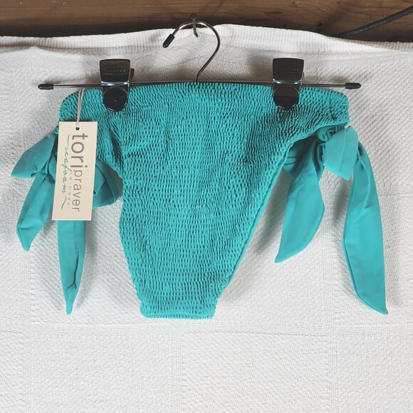 Tori Praver Swimwear Turquoise Tie Sides Lined Nylon Span Bikini Bottom Size M - Picture 7 of 16